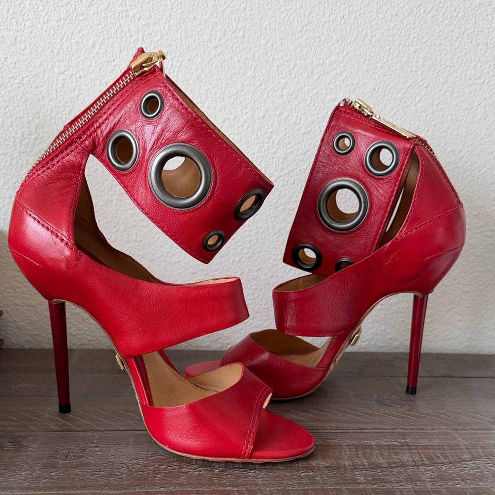 L.A.M.B. Red Leather Cutout Heels